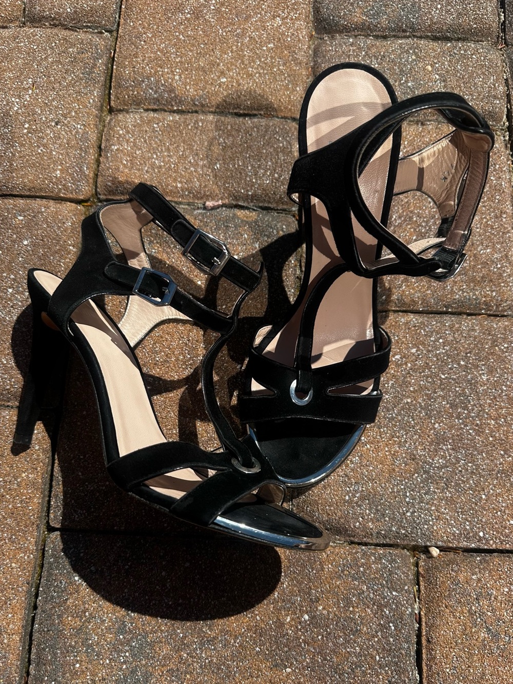 Stuart Weitzman Black Suede Strappy High Heel Sandals